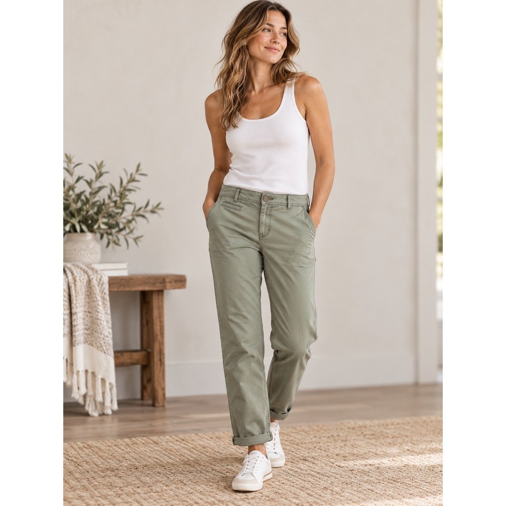 Eddie Bauer Women's 6 NWT Green Cotton Boyfriend Trail Pants Outdoor Hiking